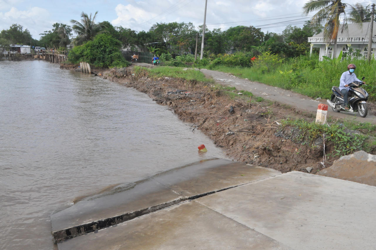 Khẩn cấp xây dựng công trình khắc phục sạt lở tuyến đường ô tô ở huyện Đầm Dơi 