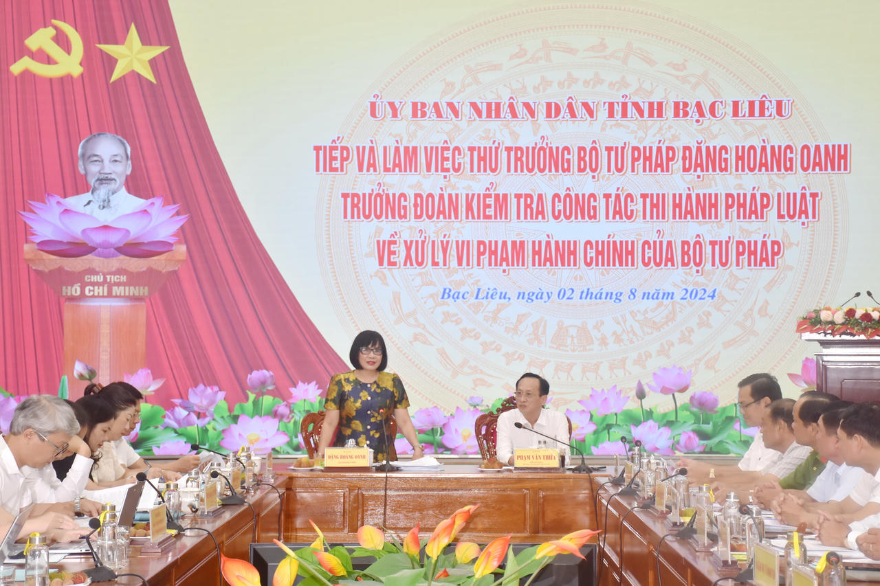 Thứ trưởng Đặng Hoàng Oanh kiểm tra công tác thi hành pháp luật về xử lý vi phạm hành chính tại Bạc Liêu