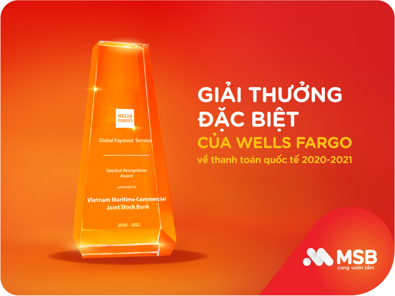 MSB nhận Giải thưởng đặc biệt về thanh toán quốc tế từ Wells Fargo