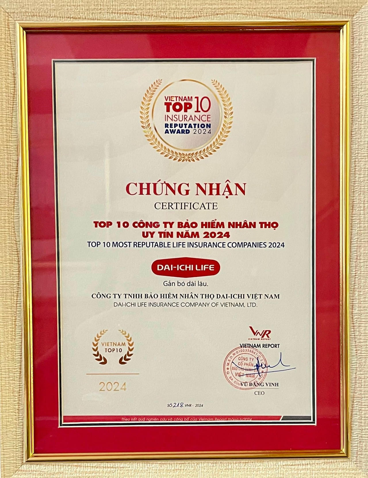 Top 50 Công ty Đại chúng uy tín và hiệu quả (VIX50) năm 2024: Vinh danhDai-ichi Life Việt Nam 