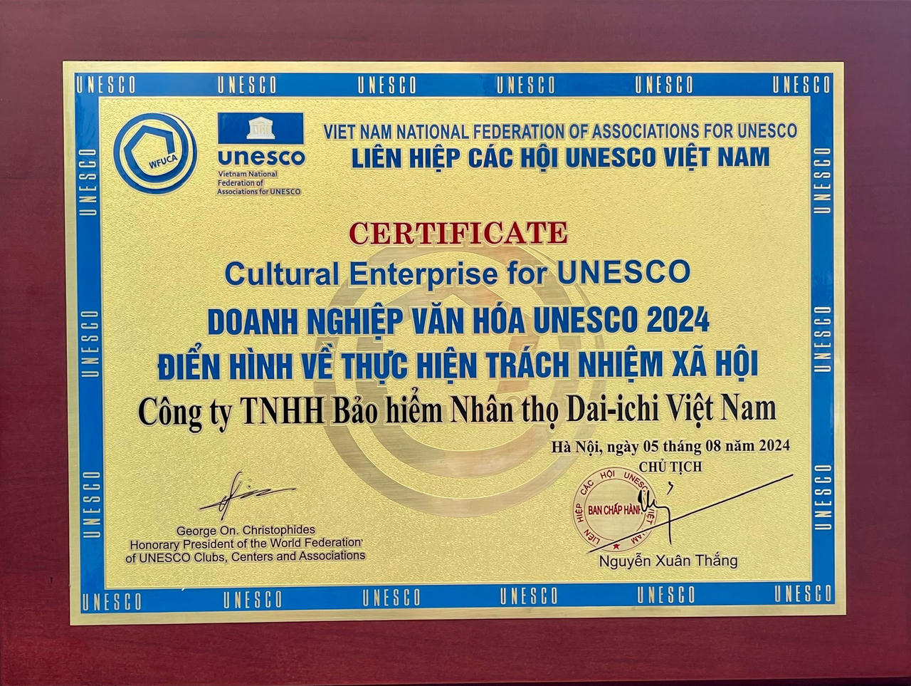 Dai-ichi Life Việt Nam vinh dự nhận giải thưởng lớn từ Liên hiệp các hội UNESCO