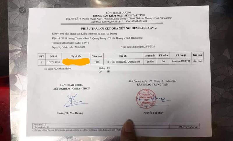 CDC Hải Dương giải thích về việc giấy xét nghiệm COVID-19 bị “lệch” ngày