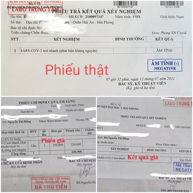 Bệnh viện ĐH Y Hải Phòng thông tin phiếu xét nghiệm COVID-19 giả mạo 