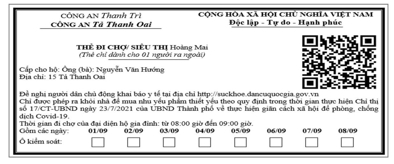 Công an Hà Nội công bố mẫu giấy đi đường và thẻ đi chợ có nhận diện