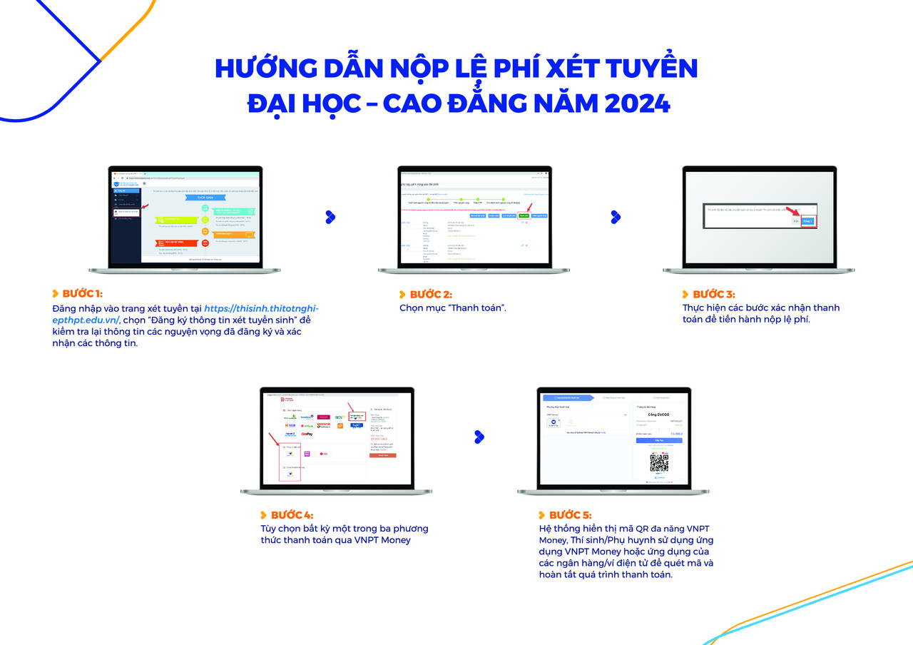 Nộp phí xét tuyển Đại học, Cao đẳng 2024 tiện lợi bằng QR đa năng VNPT Money