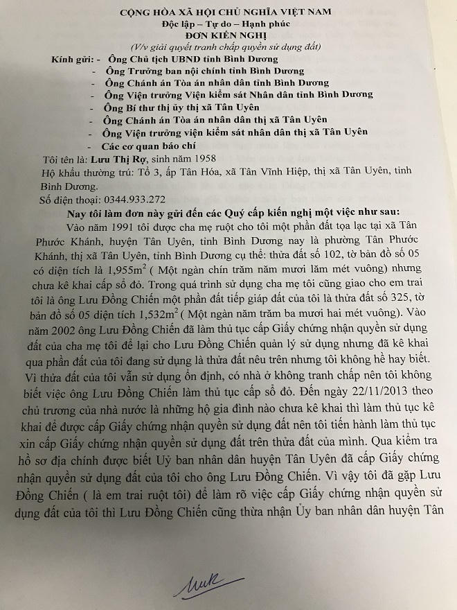 Bình Dương: Tòa nhận đơn kiện 3 năm vẫn chưa xử vụ cấp nhầm bìa đất 