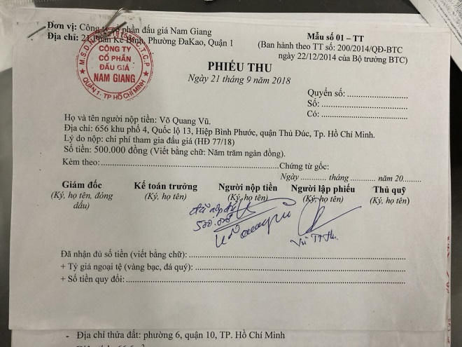 Công ty đấu giá bị kiện vì nhập nhèm tiền hồ sơ đăng ký