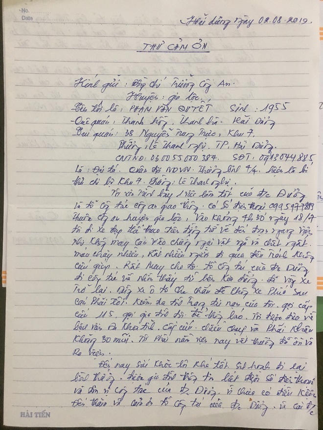 Đại tá quân đội về hưu viết thư cảm ơn CSGT 