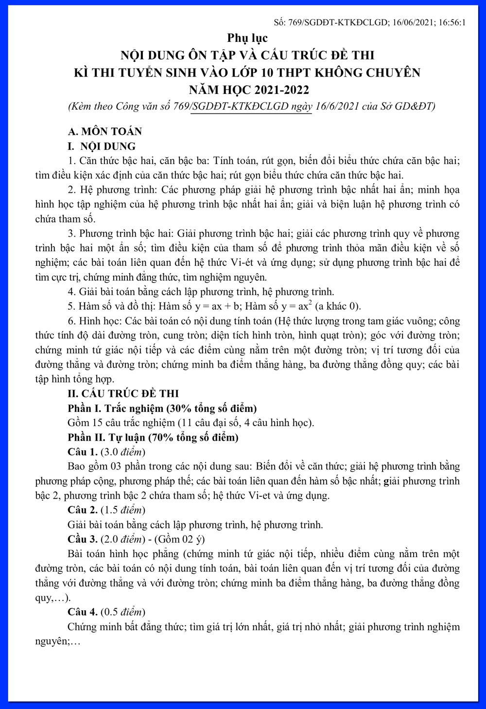 Bắc Giang giảm thời gian bài thi vào lớp 10 THPT công lập