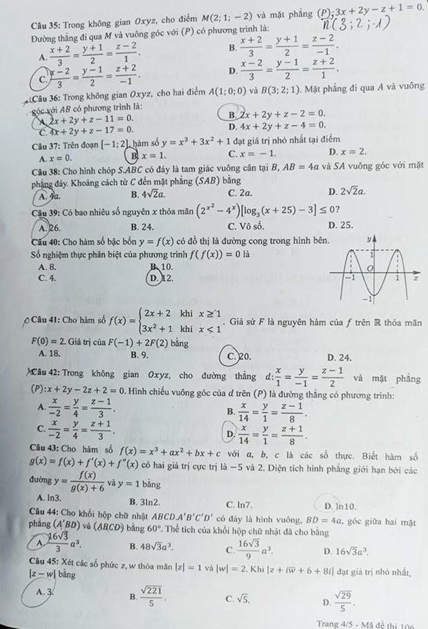 Cập nhật đề thi và đáp án môn Toán tốt nghiệp THPT năm 2021