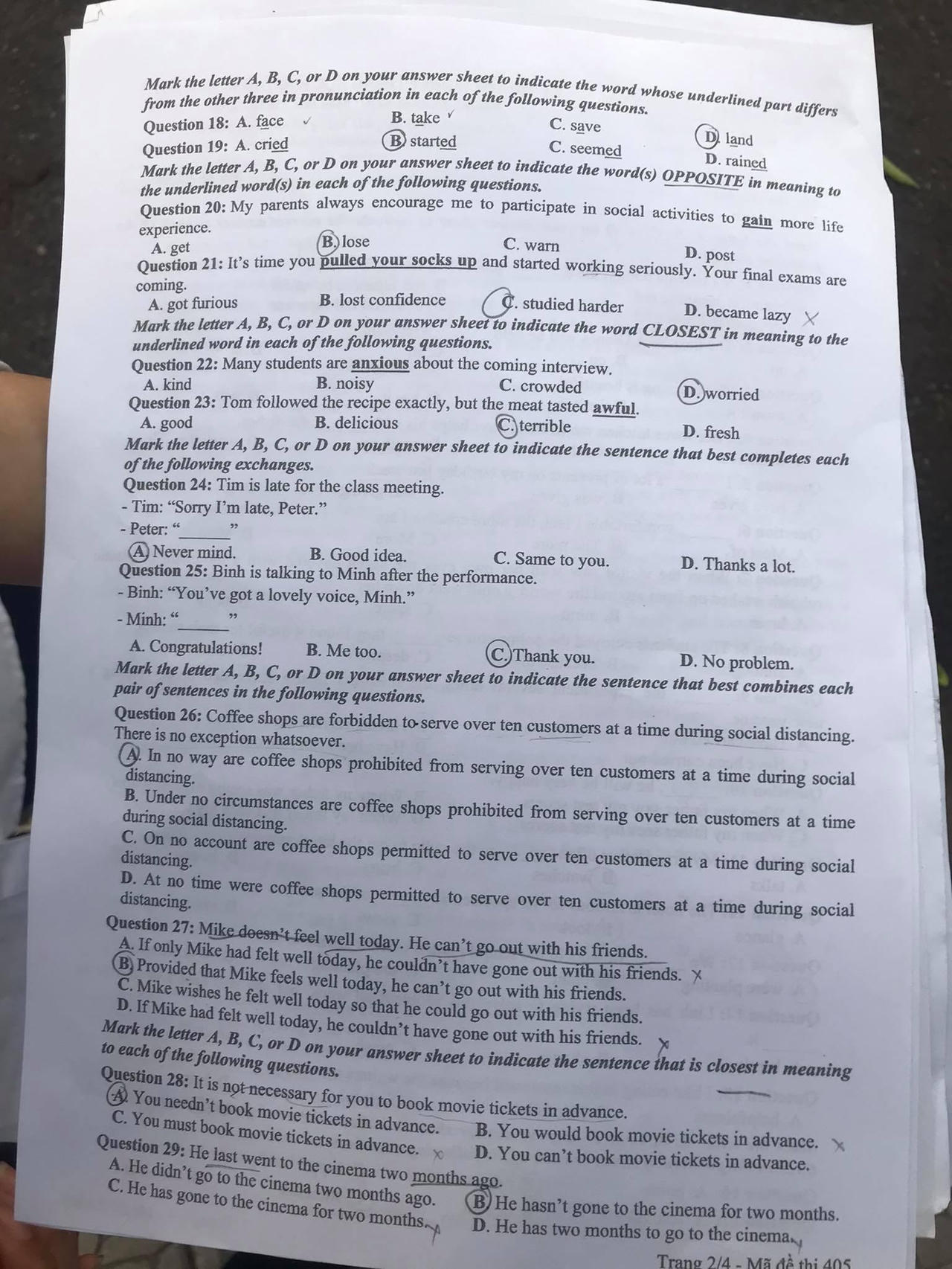 Gợi ý đáp án môn Tiếng Anh tốt nghiệp THPT 2021