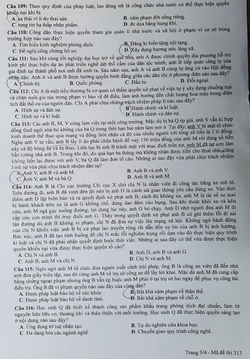 Gợi ý đáp án môn Giáo dục công dân tốt nghiệp THPT 2021