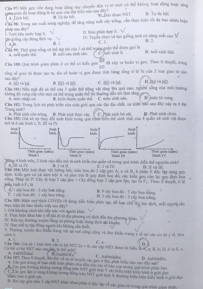 Gợi ý giải đề môn Sinh học tốt nghiệp THPT năm 2021