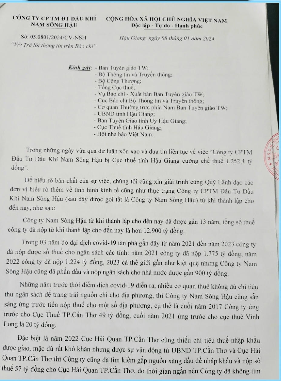 Đại gia xăng dầu NSH Petro nói gì về việc bị nợ thuế