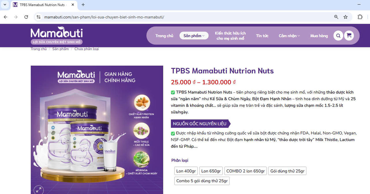 Hà Nội: Thực phẩm bổ sung Mamabuti có dấu hiệu vi phạm Luật Quảng cáo