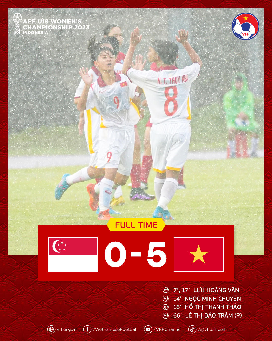 U19 nữ Việt Nam thắng đậm 5-0 U19 nữ Singapore 