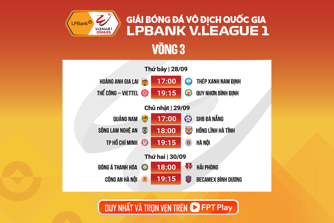 Vòng 3 V. League: Hướng về phố núi Pleiku