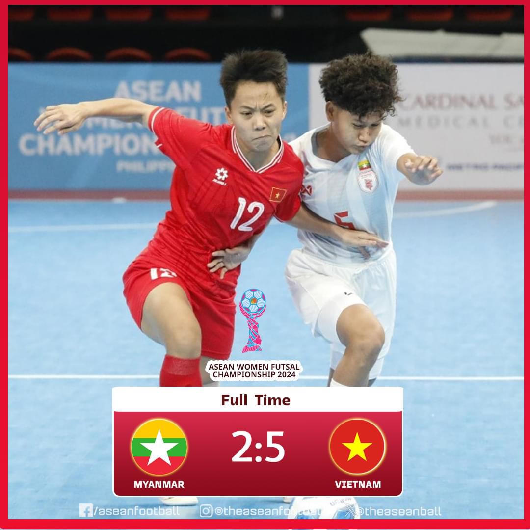  Đội tuyển futsal nữ Việt Nam vượt qua Myanmar với tỷ số 5-2 