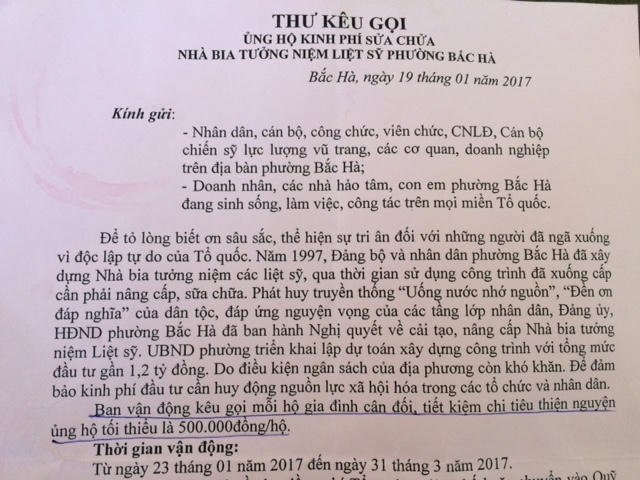 Kêu gọi xã hội hóa tại Hà Tĩnh: Tự nguyện nhưng... “tối thiểu” phải 500 ngàn đồng!