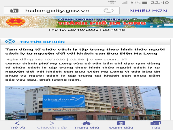 Khách sạn Bưu điện Hạ Long cung cấp bữa ăn không đảm bảo chất lượng