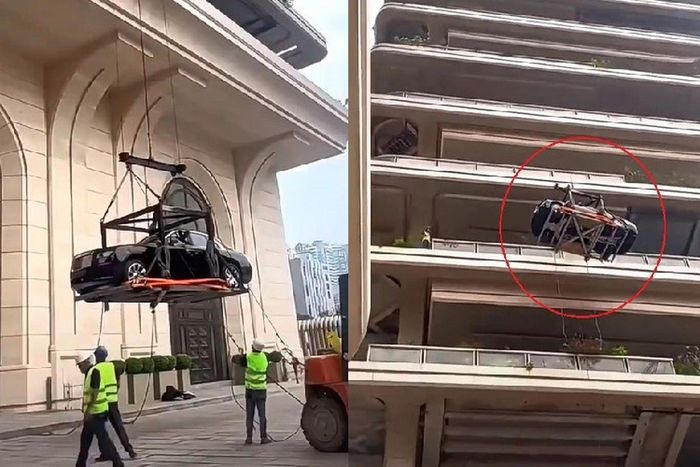 Tỷ phú cẩu xe sang Rolls-Royce Ghost lên penhouse tầng 44 để ngắm