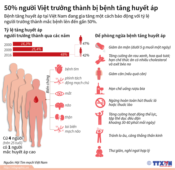 Infographic: Kinh khủng tỷ lệ tăng huyết áp của người Việt 