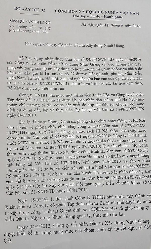 Dự án tại phường Cầu Diễn của Xuân Hòa đủ giấy phép để triển khai theo quy định