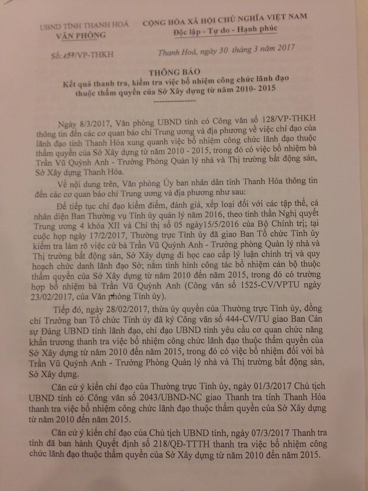 Thanh Hóa chính thức công bố bà Quỳnh Anh được bổ nhiệm khi chưa đủ tiêu chuẩn
