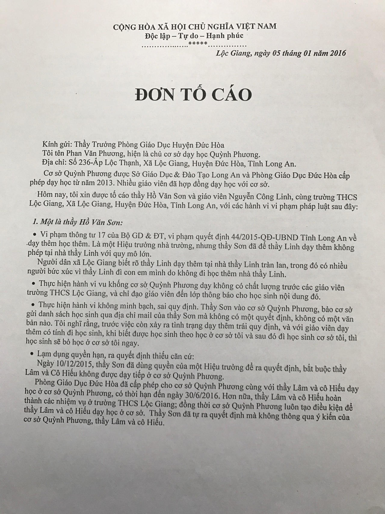 Long An: Cơ sở dạy thêm tố bị giáo viên… “nói xấu”
