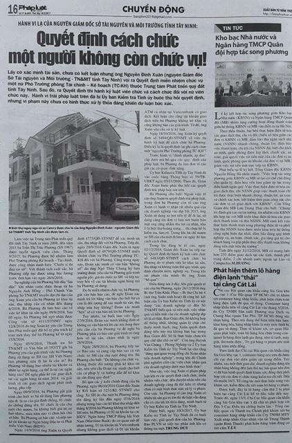 Tiếp vụ hành vi kỳ lạ của nguyên Giám đốc Sở Tài Nguyên và Môi trường tỉnh Tây Ninh: đã sai, vẫn cố “xài”!