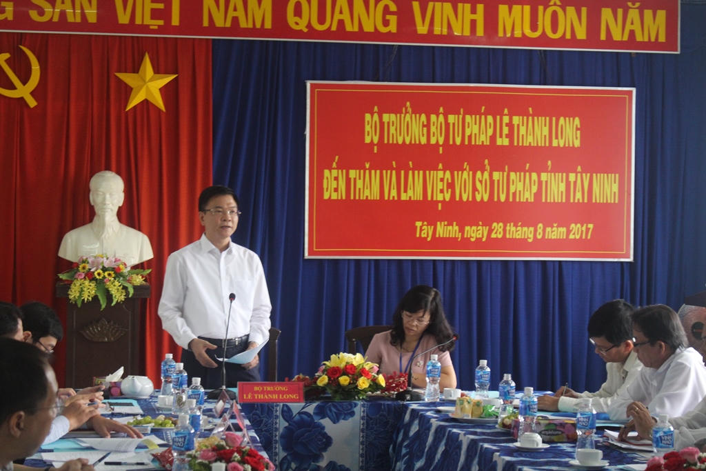 Bộ trưởng Lê Thành Long: Tư pháp Tây Ninh cần khắc phục khó khăn, hoàn thành tốt nhiệm vụ được giao