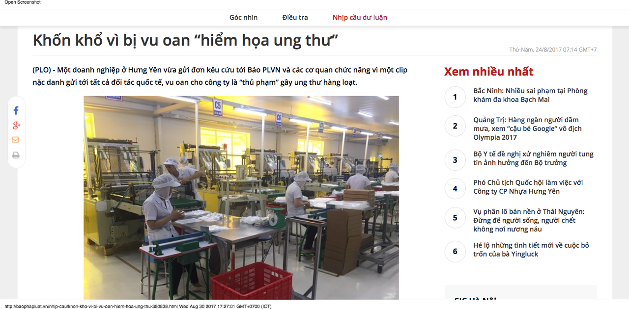 Sự thật về tố cáo “phố ung thư giữa lòng Hưng Yên”: Mưu ma chước quỷ nhân danh “bảo vệ môi trường”