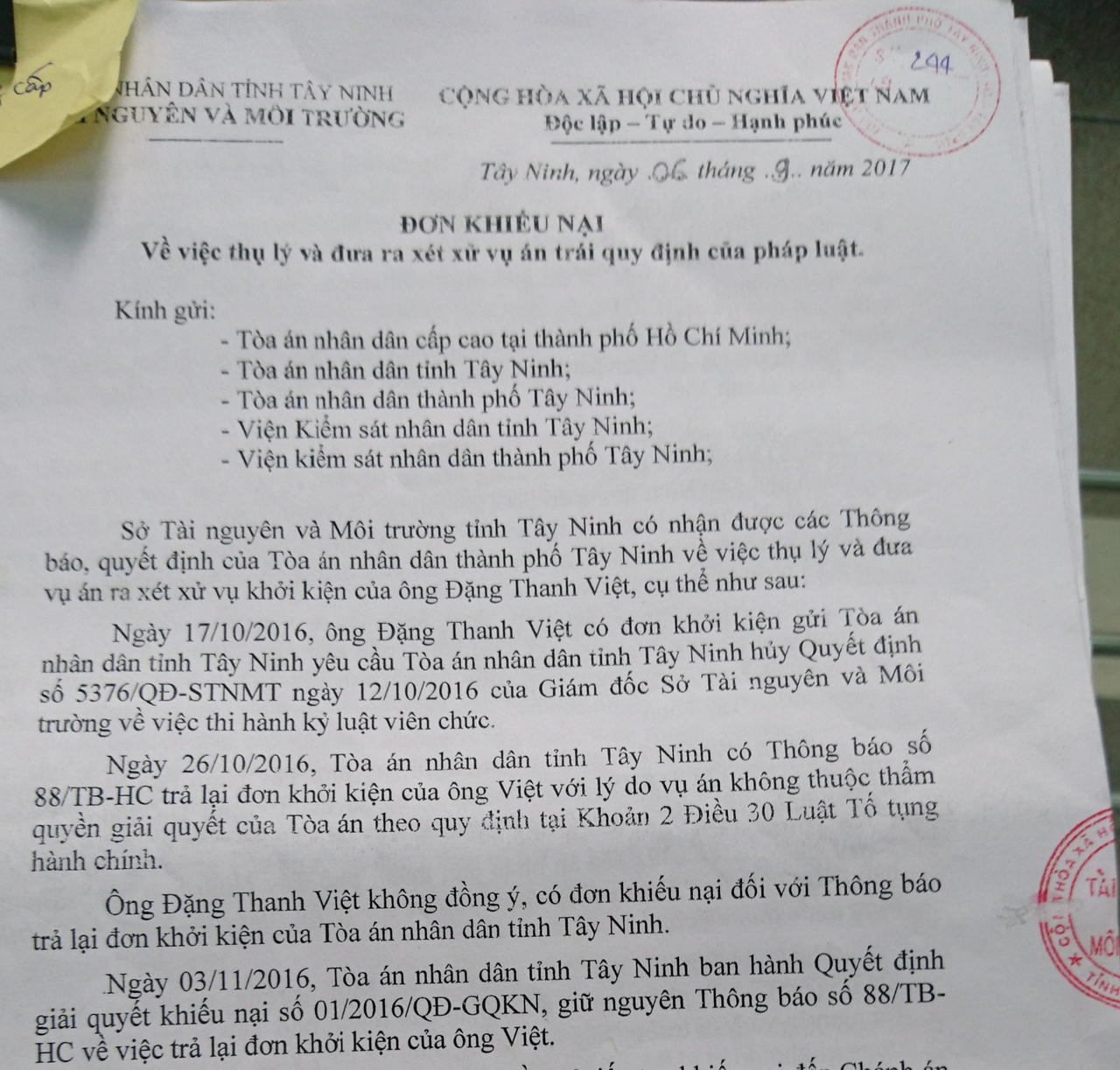 Tây Ninh: “Tố” tòa làm sai, nhưng Sở lại “quên” luật!