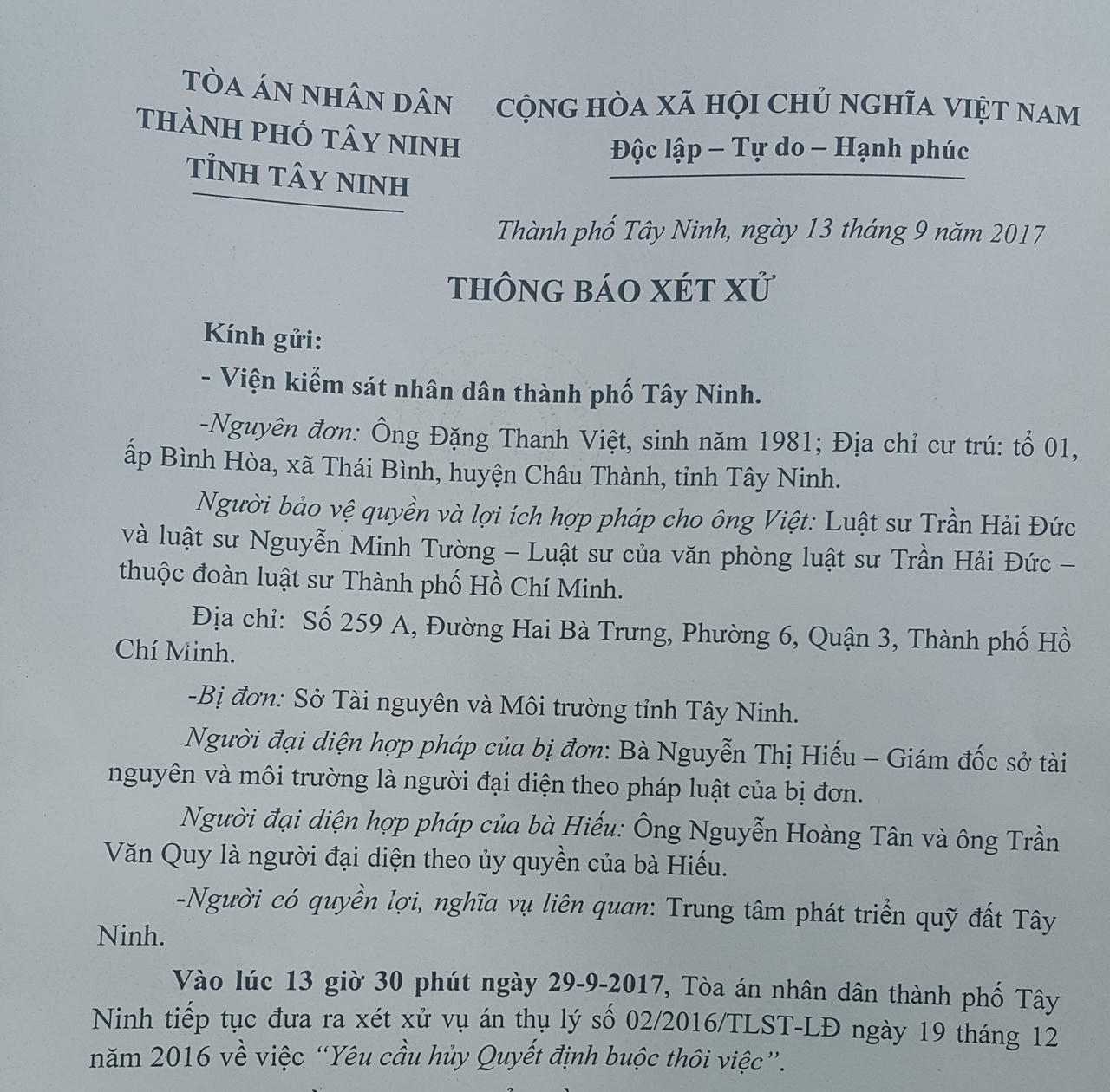 Tây Ninh: “Tố” tòa làm sai, nhưng Sở lại “quên” luật!