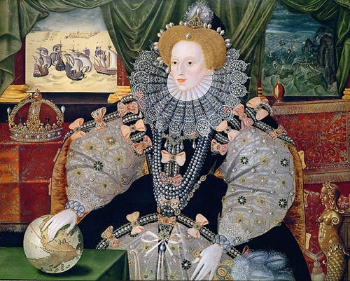 Nữ hoàng Elizabeth I và các đời nữ hoàng đổ về trước thường mặc váy áo cao cổ, tay phồng uy quyền.