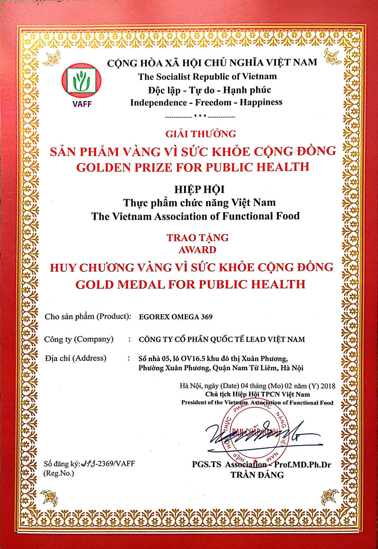 LeadViet nhận giải thưởng ‘Sản phẩm vàng vì sức khỏe cộng đồng’