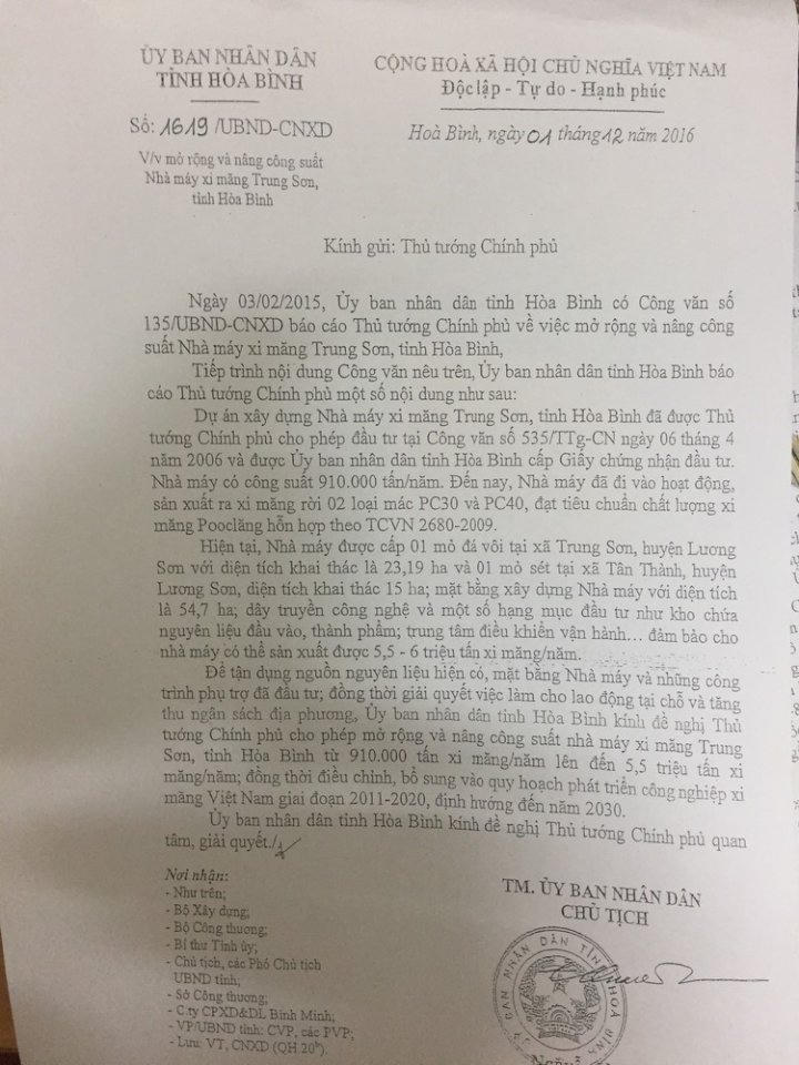 Hòa Bình:  Cần làm rõ việc chồng lấn quy hoạch Nhà máy xi măng Trung Sơn