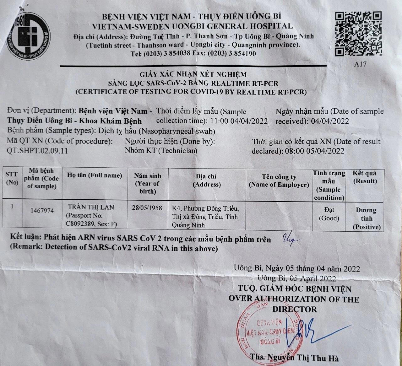Quảng Ninh: Bất thường trong test PCR tại Bệnh viện Việt Nam – Thụy Điển Uông Bí?