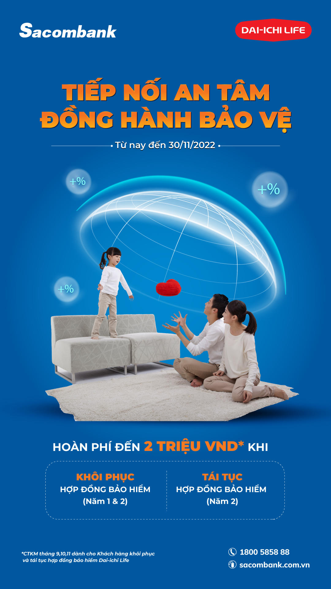 Ưu đãi đặc biệt khi tham gia bảo hiểm nhân thọ Dai-ichi Life Việt Nam tại Sacombank