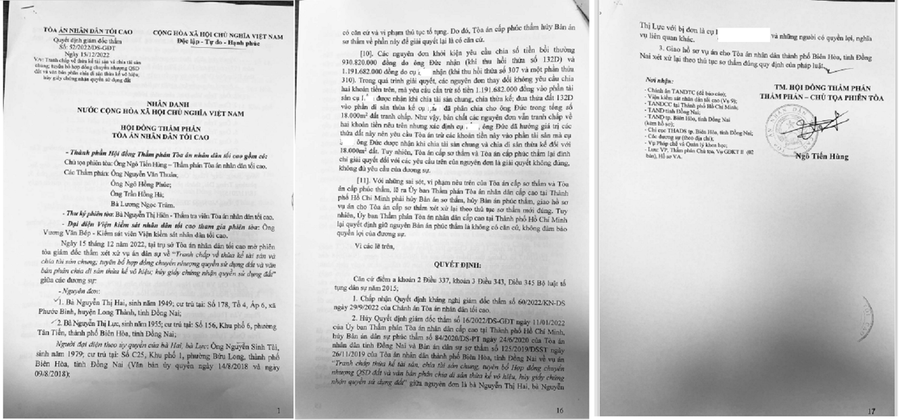 Bản án giám đốc thẩm vụ tranh chấp thừa kế ở Biên Hoà - Đồng Nai: 18 tháng vẫn chưa được xử sơ thẩm lại!