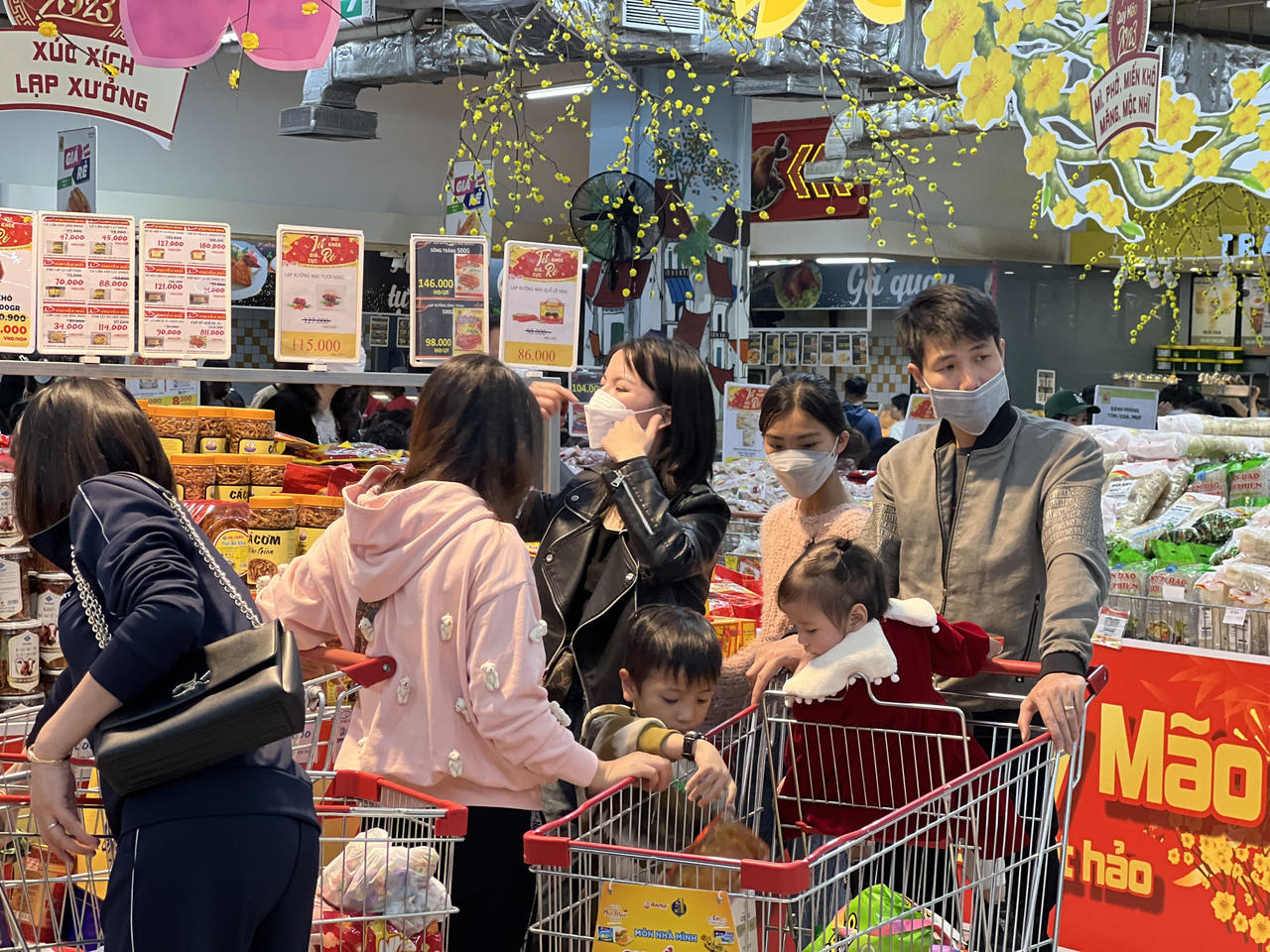 Cuối tuần, người Hà Nội ùn ùn kéo đến siêu thị sắm Tết