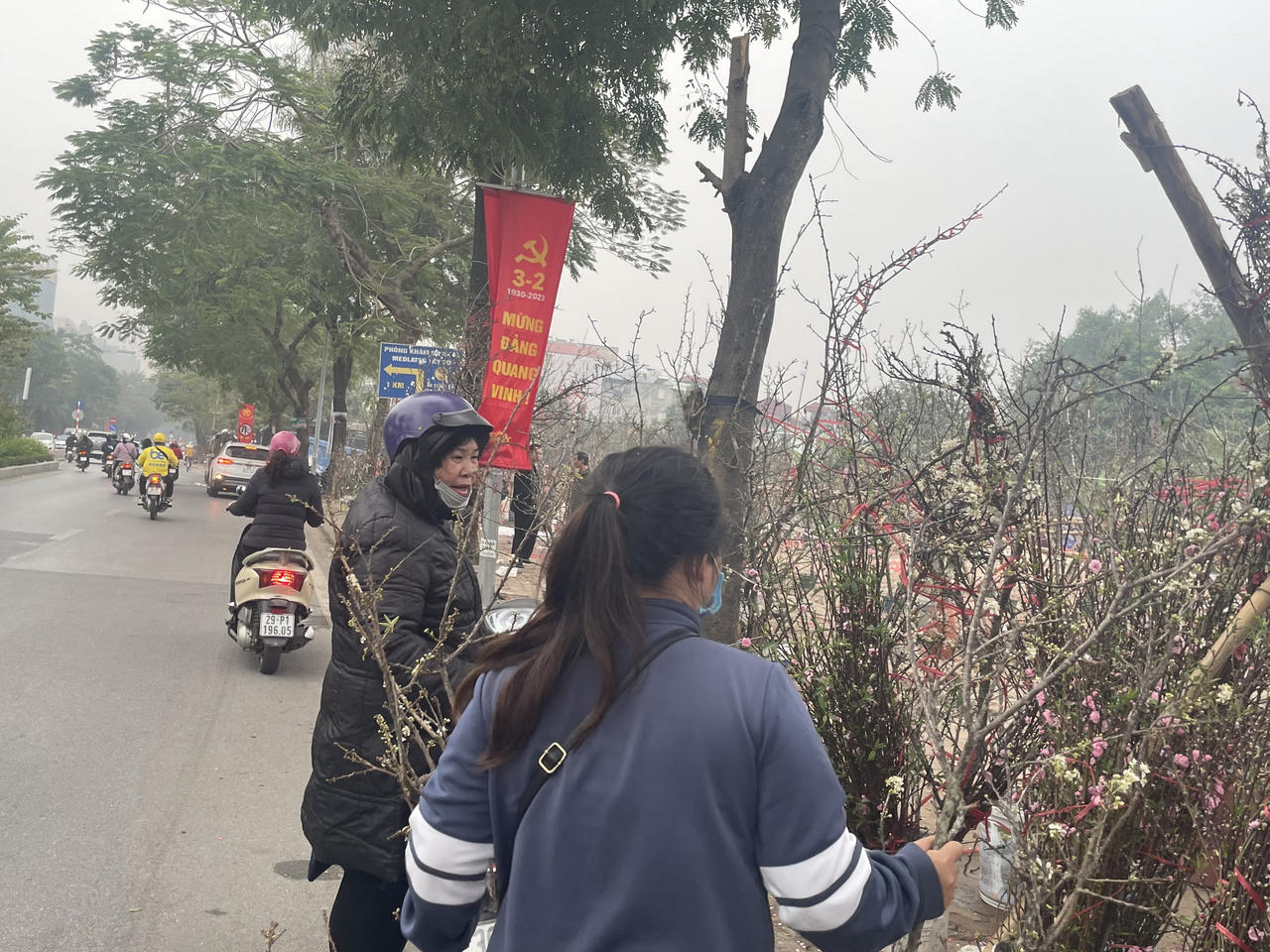 Đào xuân cuối vụ xuống phố dịp Rằm tháng Giêng