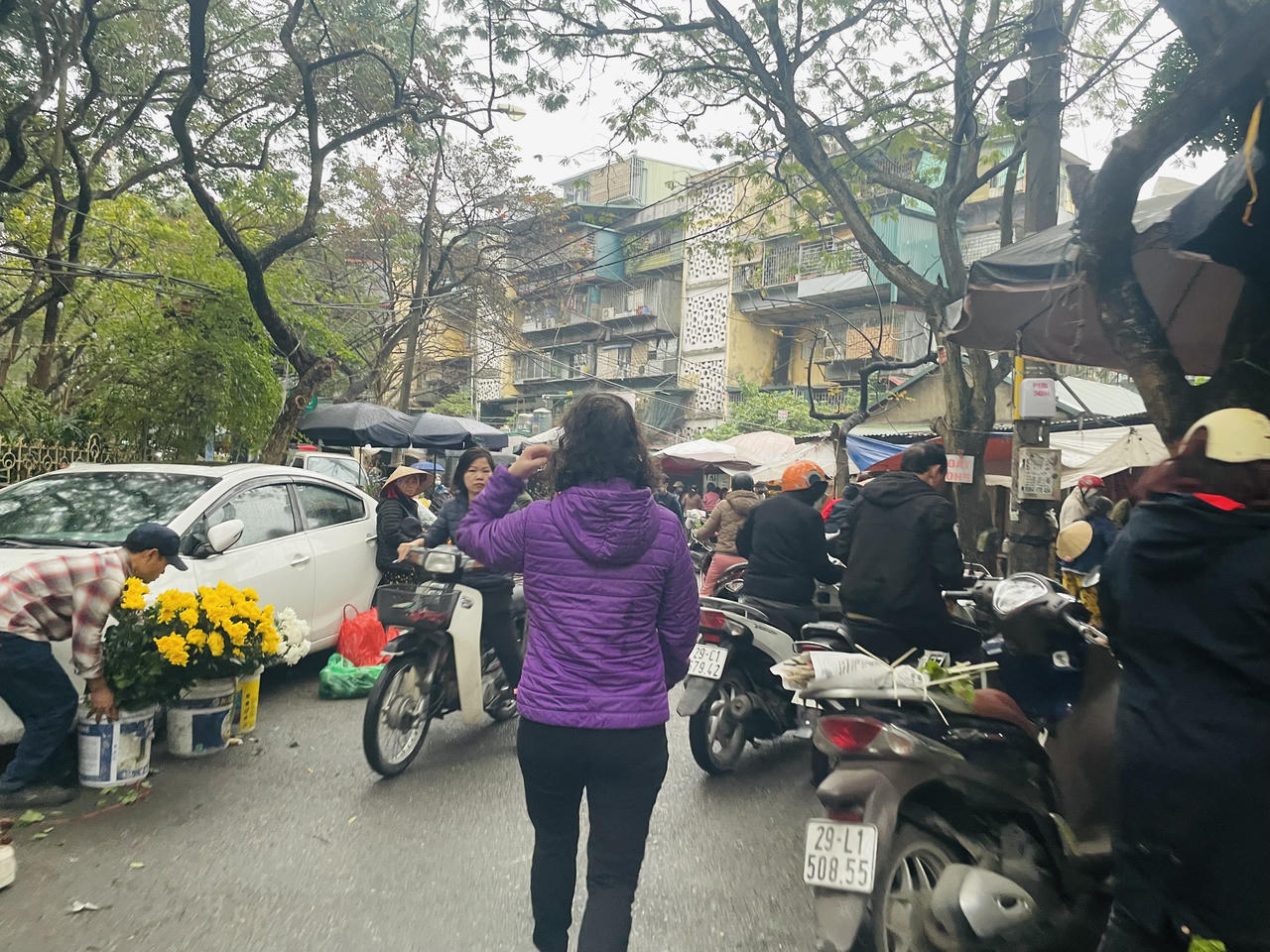 Chợ Rằm tháng Giêng: Người Hà Nội 'đội mưa' đi sắm lễ