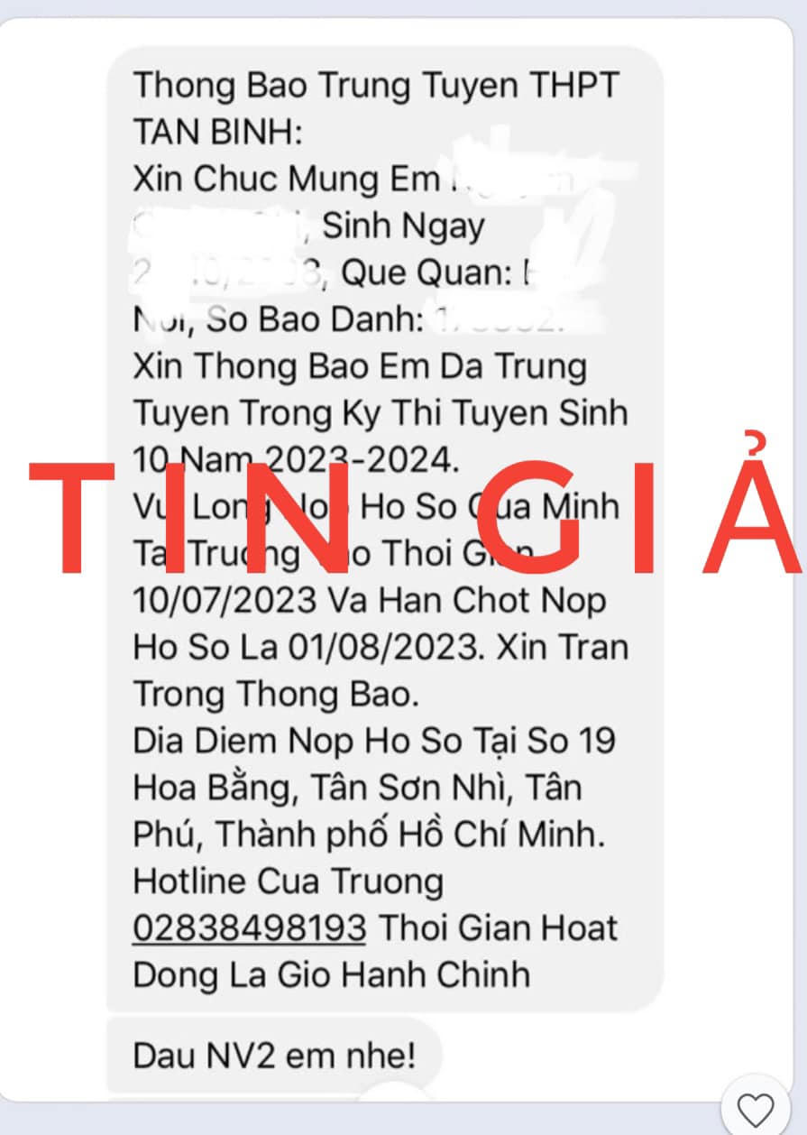 Cảnh báo xuất hiện tin nhắn lừa đảo trúng tuyển vào lớp 10