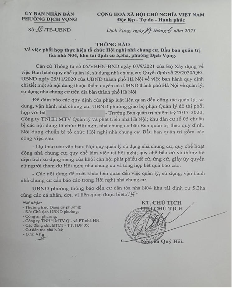 Cầu Giấy (Hà Nội): Xác minh tố cáo chiếm dụng phí bảo trì chung cư