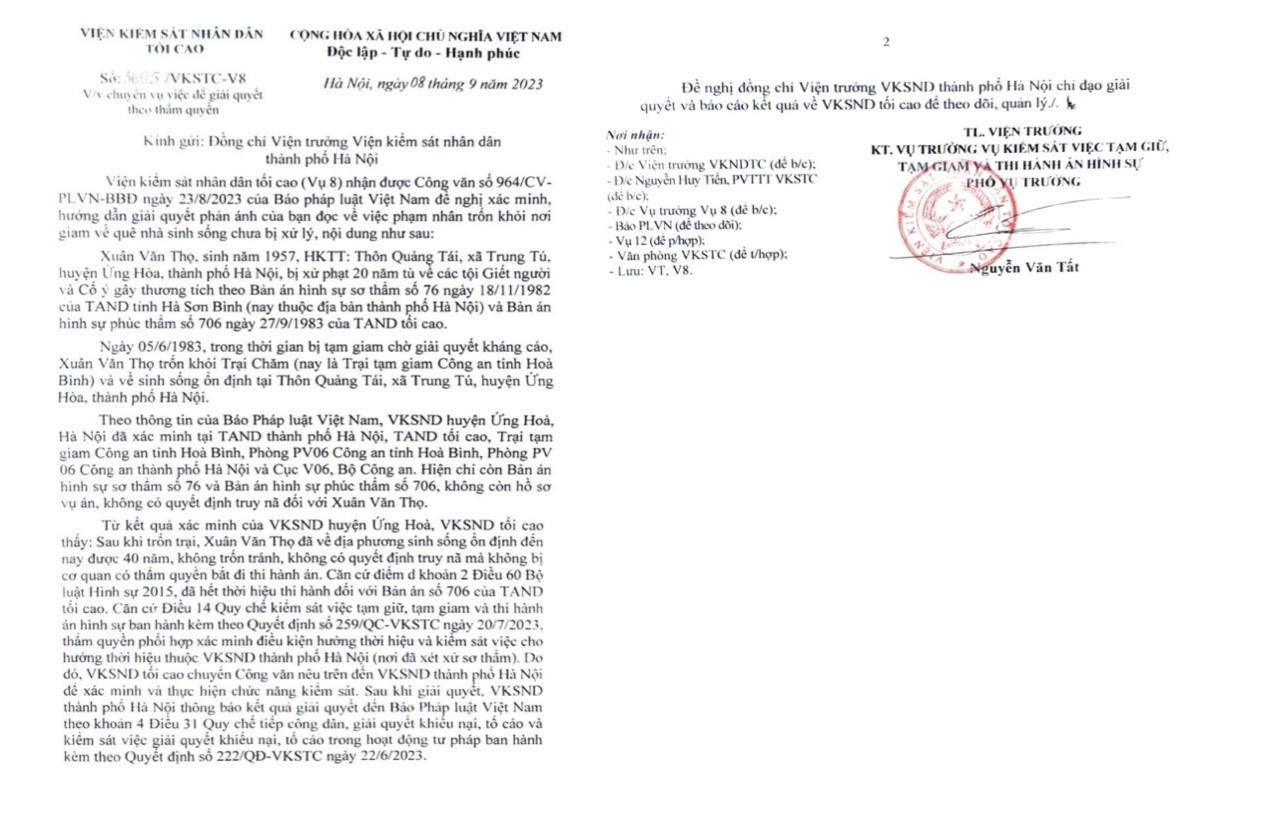 Phạm nhân trốn trại 40 năm mới bị phát hiện: VKSND tối cao xác định đã hết thời hiệu thi hành bản án