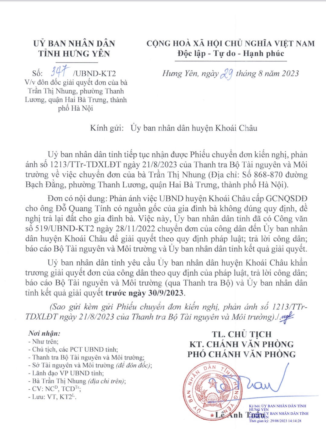 Vụ đòi đất tại Liên Khê (Khoái Châu, Hưng Yên): UBND tỉnh đôn đốc giải quyết