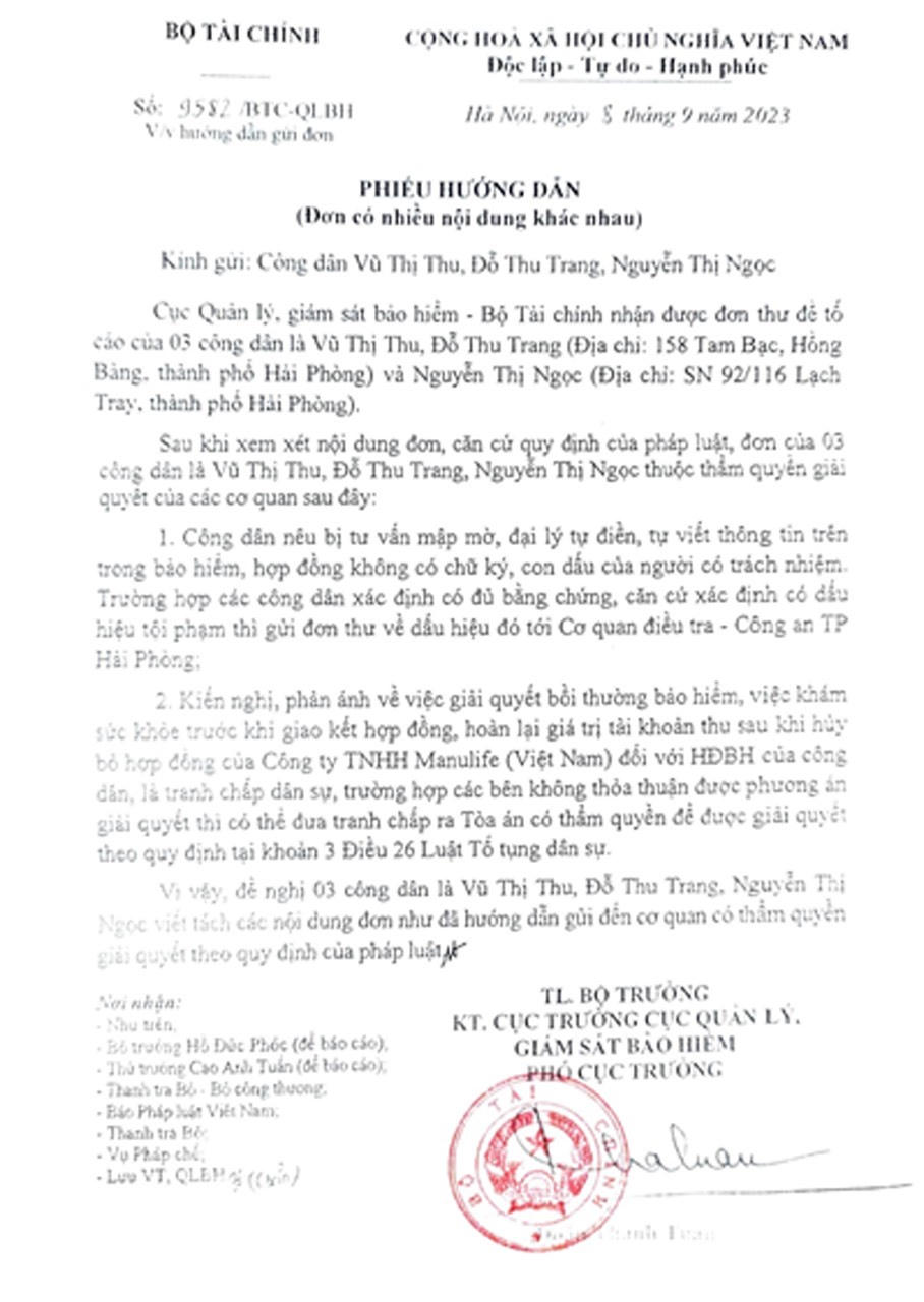 Bạn đọc phản ánh Manulife Việt Nam “tư vấn mập mờ”: Bộ Tài chính hướng dẫn xử lý