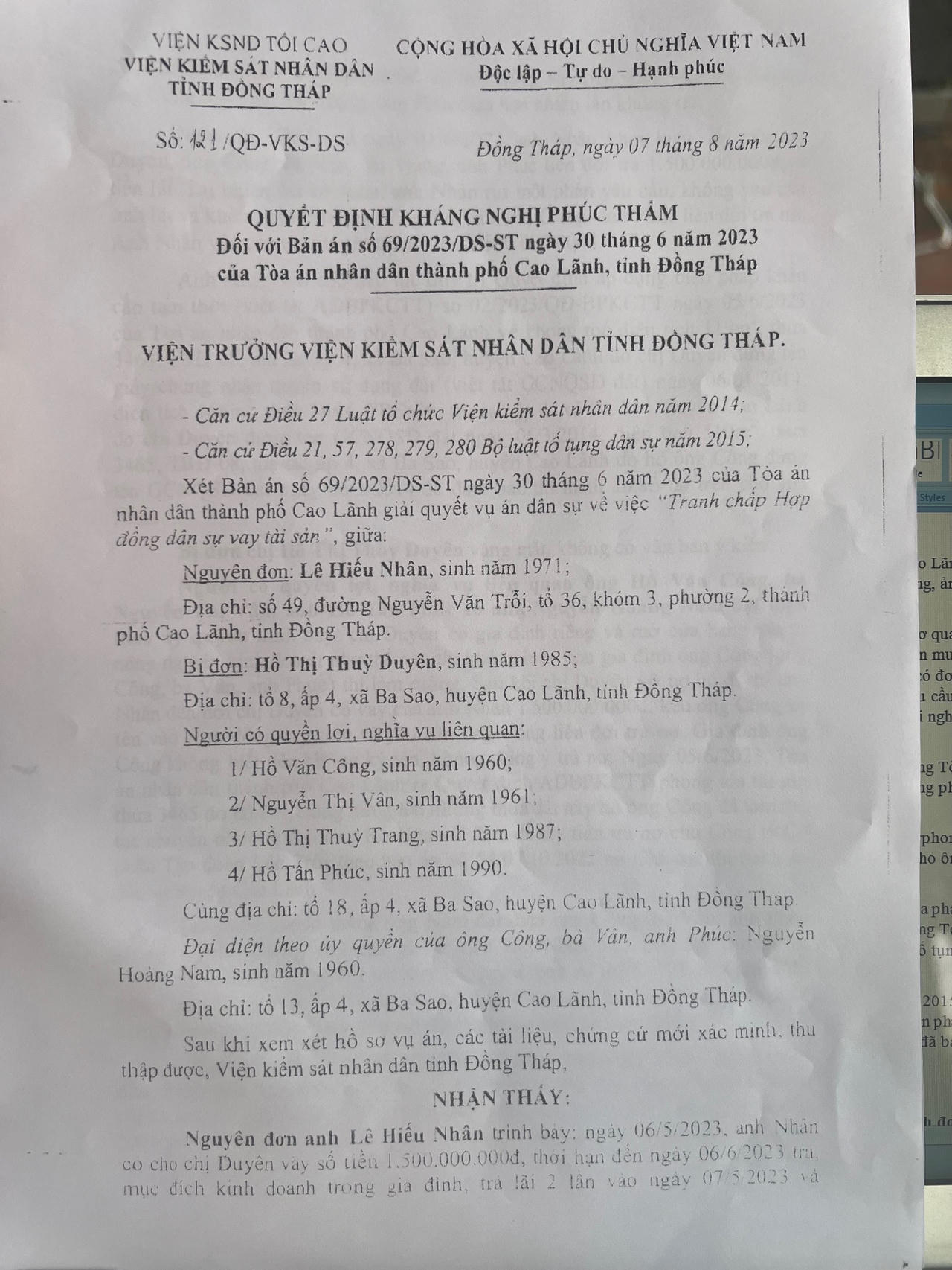 TAND TP Cao Lãnh (Đồng Tháp): Một quyết định “phong tỏa” bị VKS tỉnh kháng nghị 