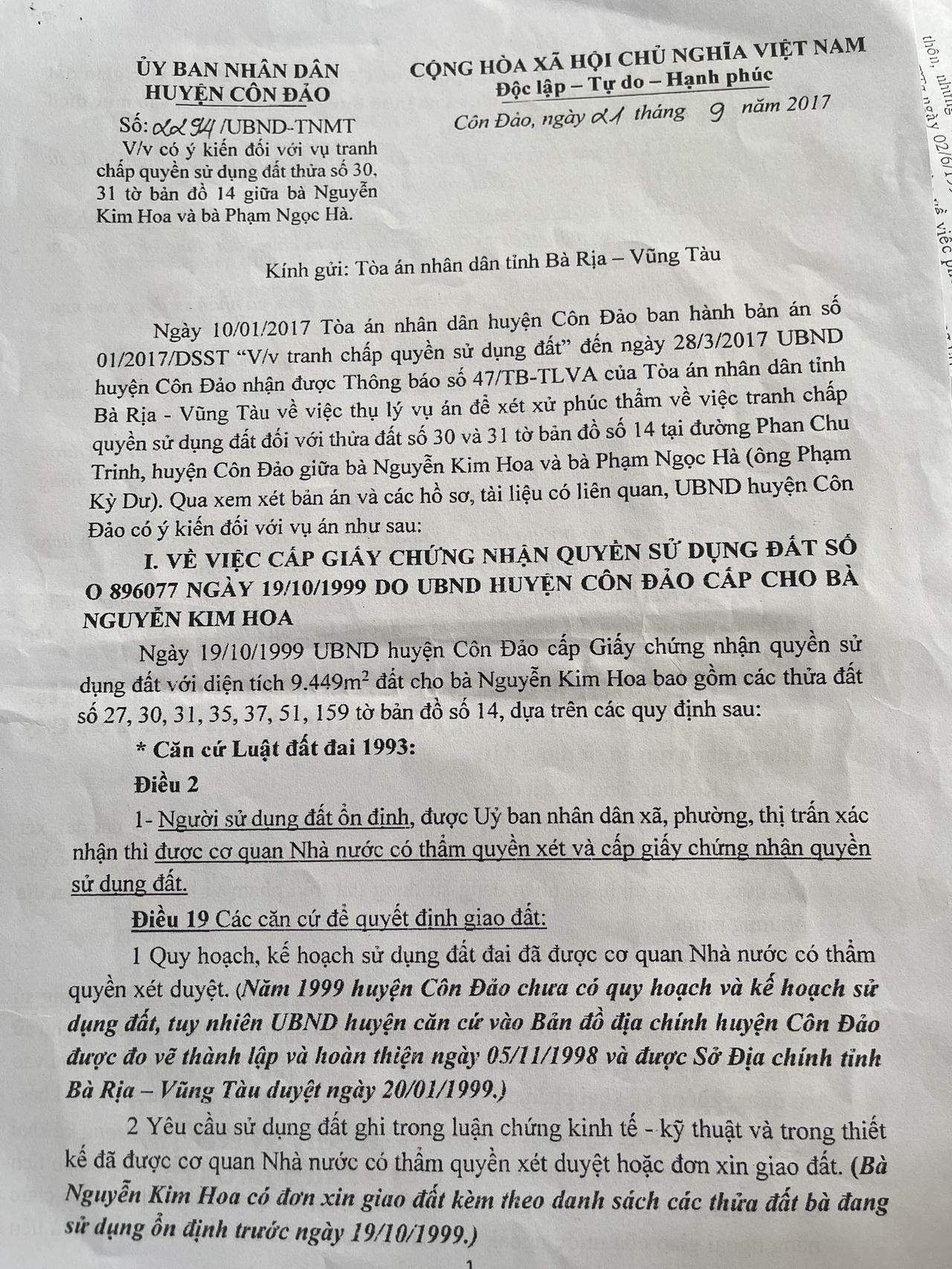 Vụ tranh chấp đất kéo dài nhiều năm tại Bà Rịa - Vũng Tàu: UBND huyện Côn Đảo nêu ý kiến chính thức